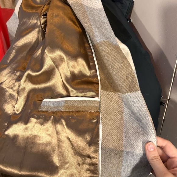 DKNY Single Breasted Plaid Woven Walker Coat Wool Blend Pea Coat - Picture 6 of 8